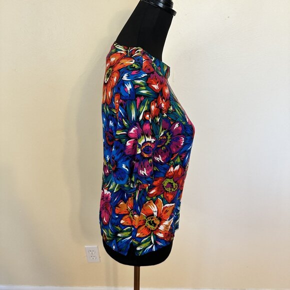 Vtg Floral Short Sleeve Blouse Womens Medium Multicolor 1990s Tropical Floral - Picture 6 of 6